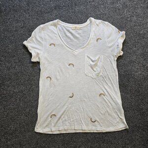 T. La Anthropologie Top Womens Size XS White Rainbow Slub Knit Lounge Casual
